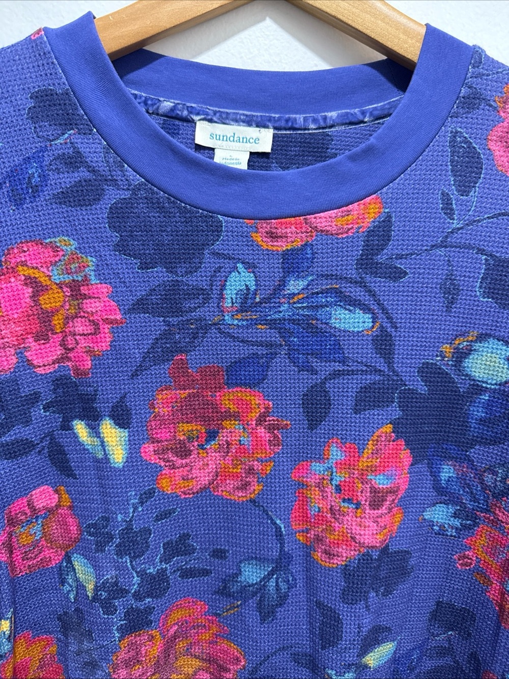 Sundance Melanie Blooms Thermal Top Women's L Purple Floral Waffle Knit Shirt - Picture 2 of 6